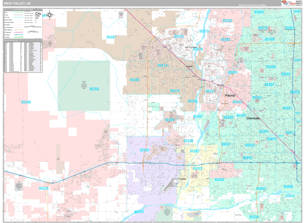 West Valley Metro Area Wall Map Premium Style